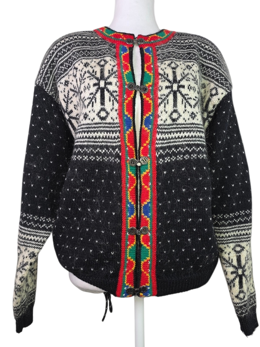 H.G. Preferred Norwegian Wool Cardigan Nordic Fair Isle Sweater Toggle L